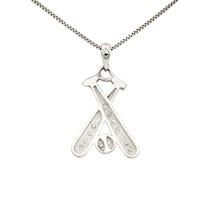 14k White Gold Floating Diamond Baseball Bat Pendant