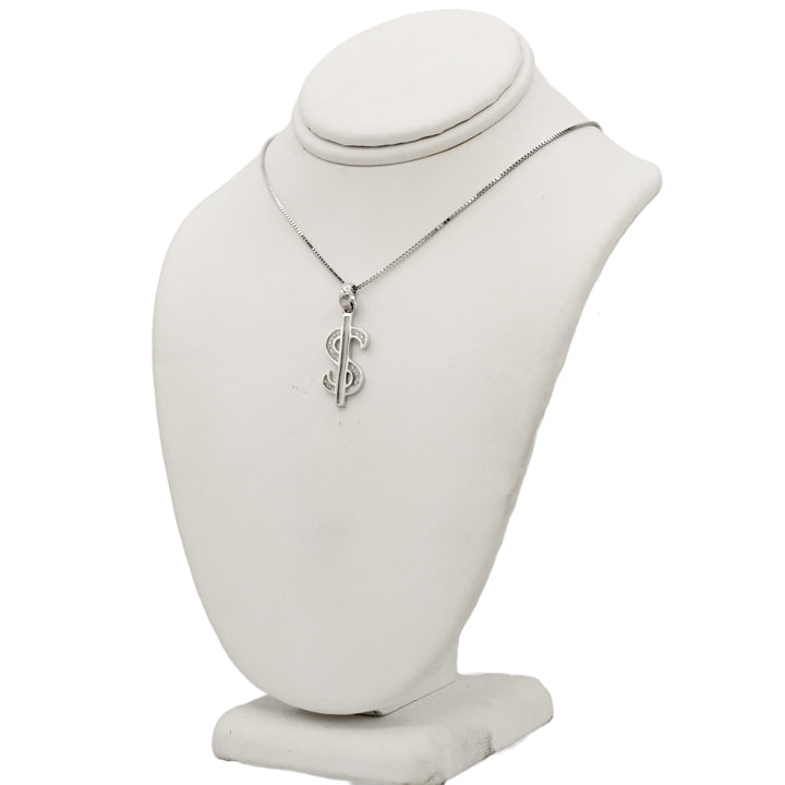 14k White Gold Floating Diamond Dollar Sign Pendant