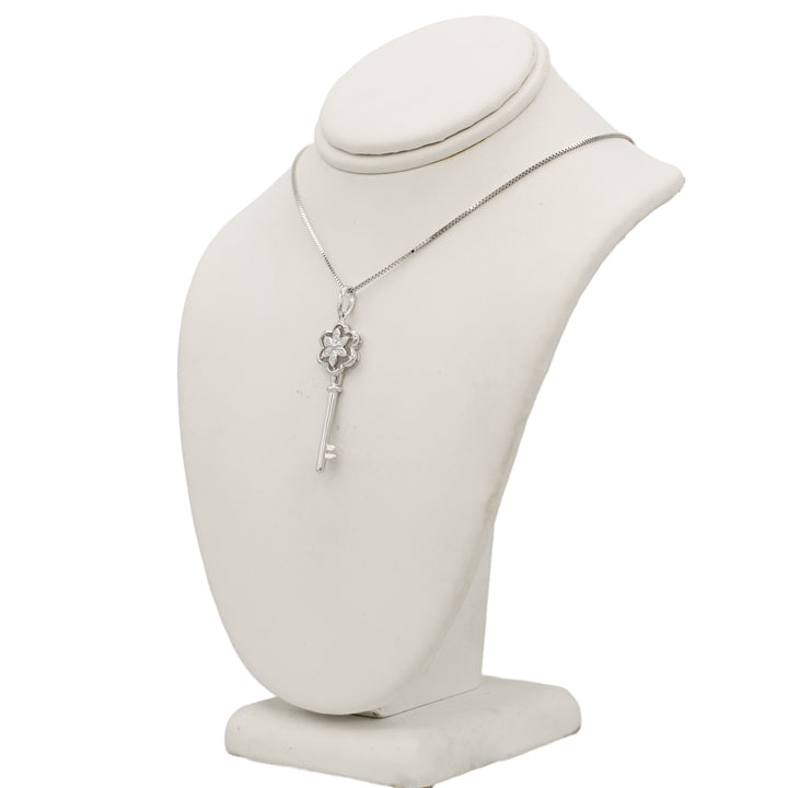 14k White Gold Diamond Key Pendant