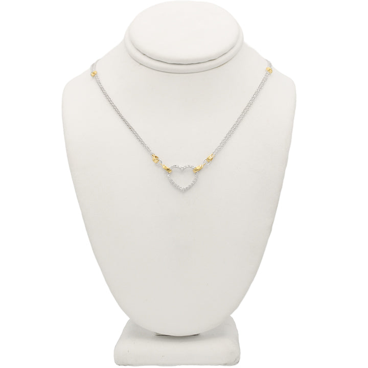 14k Two-Tone Double Stranded Chain Diamond Heart Necklace
