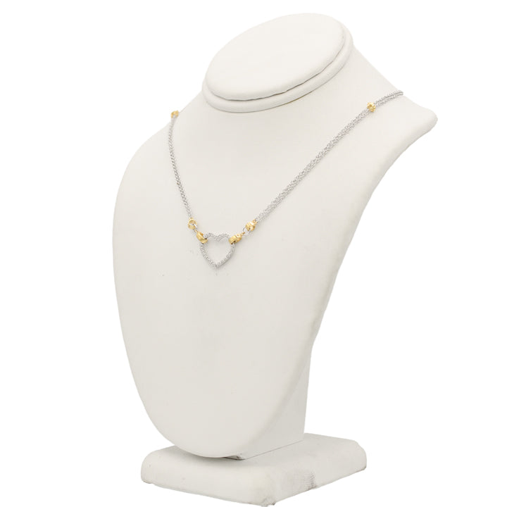 14k Two-Tone Double Stranded Chain Diamond Heart Necklace