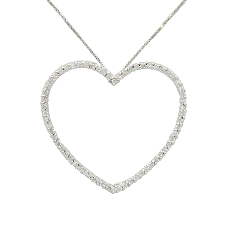 14k White Diamond Open Heart Pendant