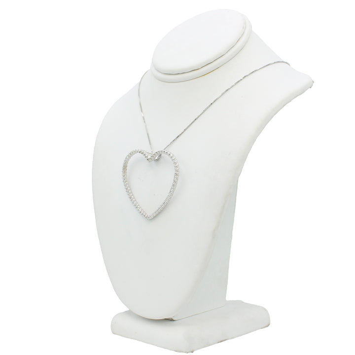 14k White Diamond Open Heart Pendant