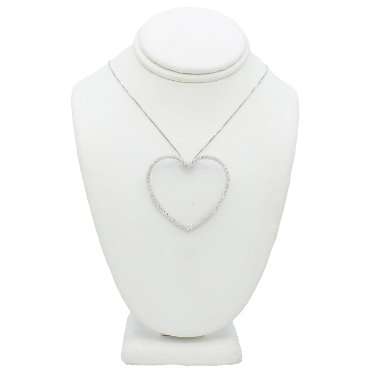 14k White Diamond Open Heart Pendant
