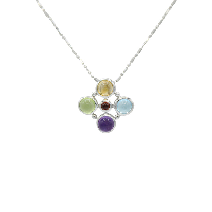 14k White Gold Multi-Color Cabochon Quartz Stone Pendant