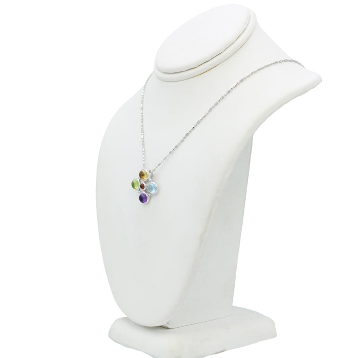 14k White Gold Multi-Color Cabochon Quartz Stone Pendant