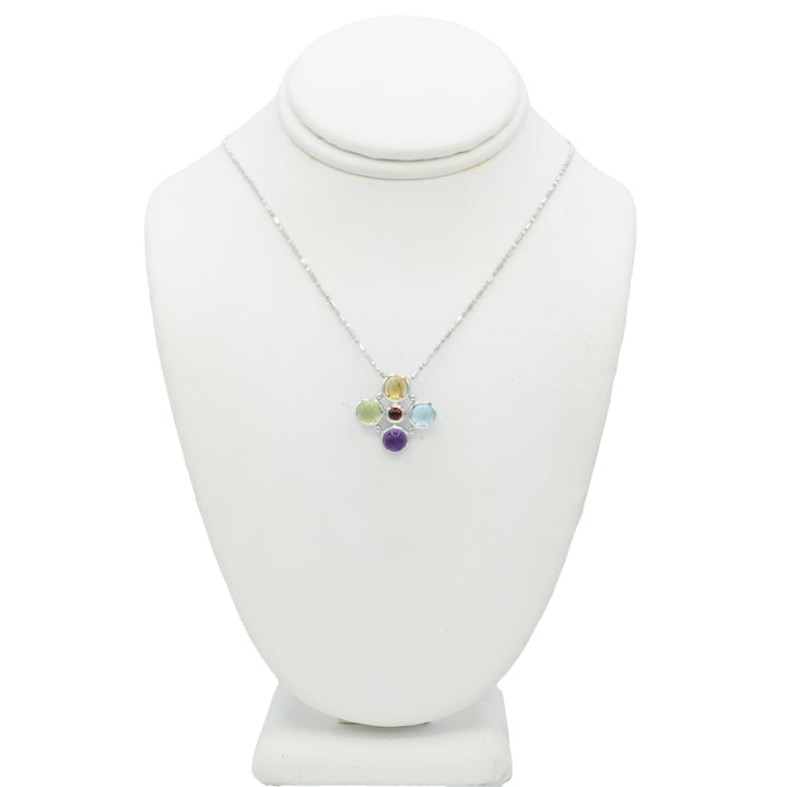 14k White Gold Multi-Color Cabochon Quartz Stone Pendant
