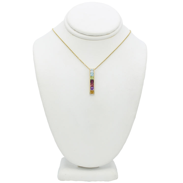 14k Multi-Color Stone Bar Pendant