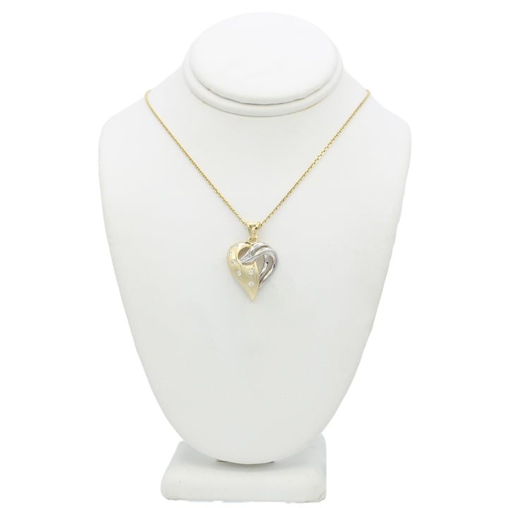 14k Two-Tone Gold CZ Heart Pendant