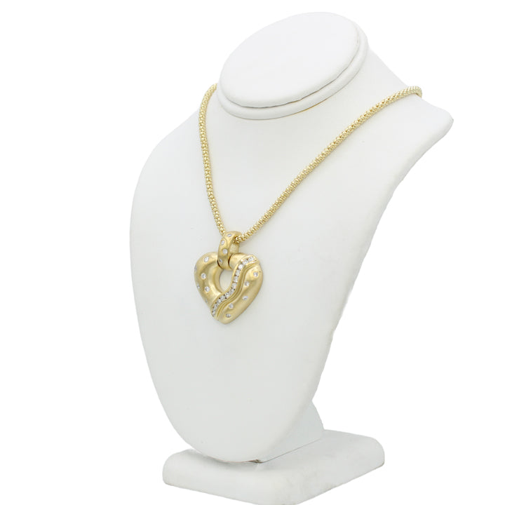 14k Yellow Gold Satin Finish Diamond Heart Pendant