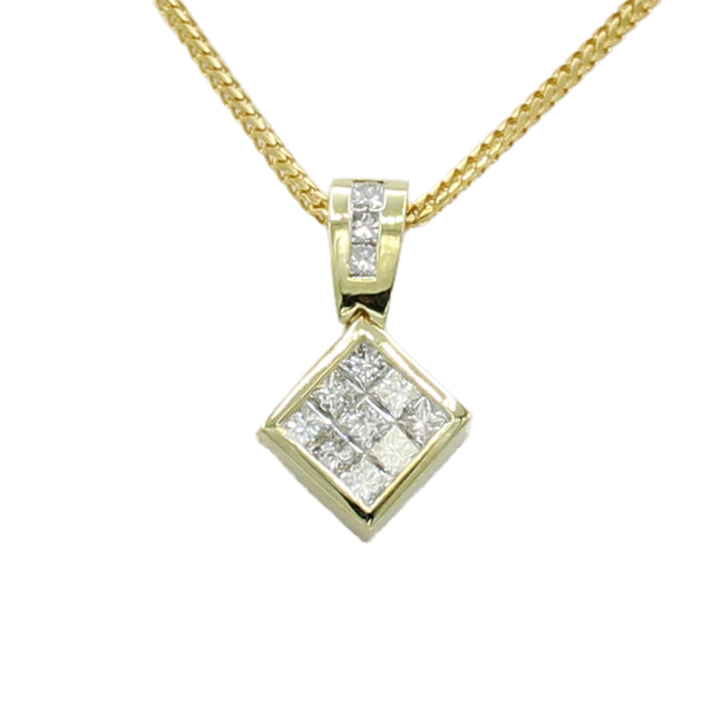 18k Yellow Gold Princess-Cut Invisible Set Diamond Pendant