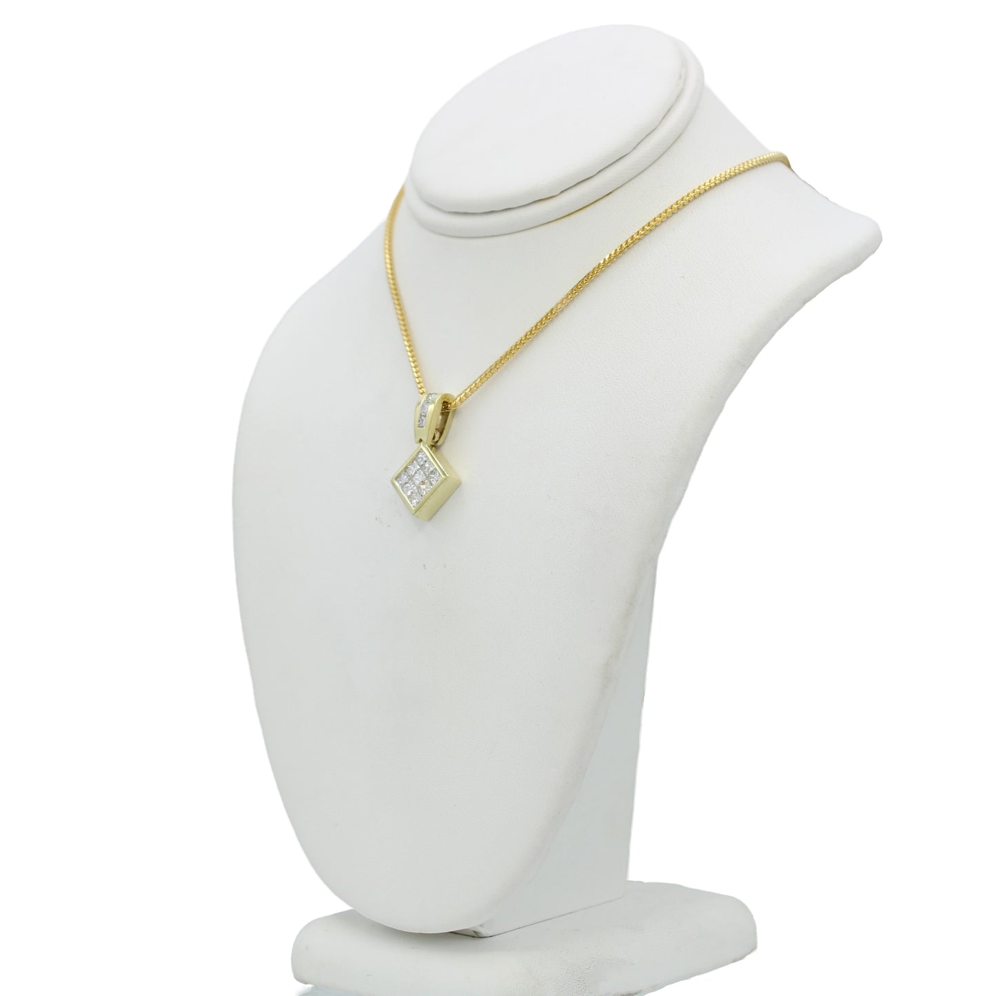 18k Yellow Gold Princess-Cut Invisible Set Diamond Pendant