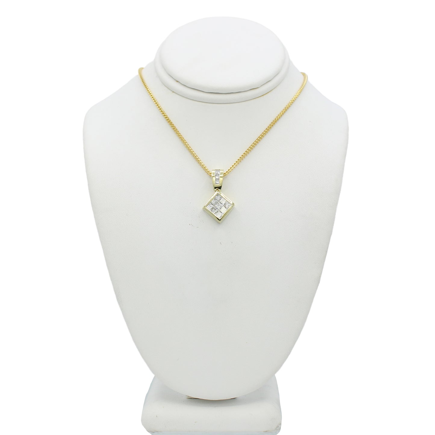 18k Yellow Gold Princess-Cut Invisible Set Diamond Pendant