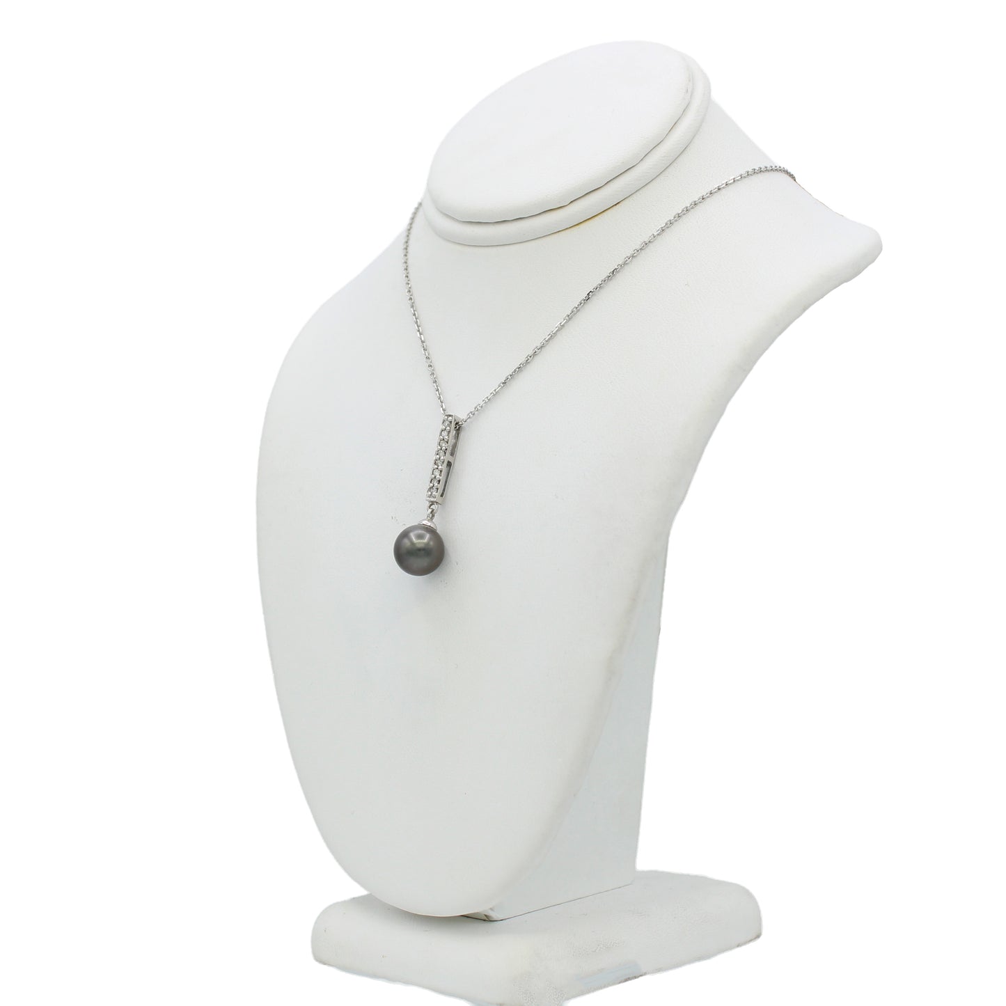 14k White Gold Diamond Cultured Tahitian Pearl Pendant
