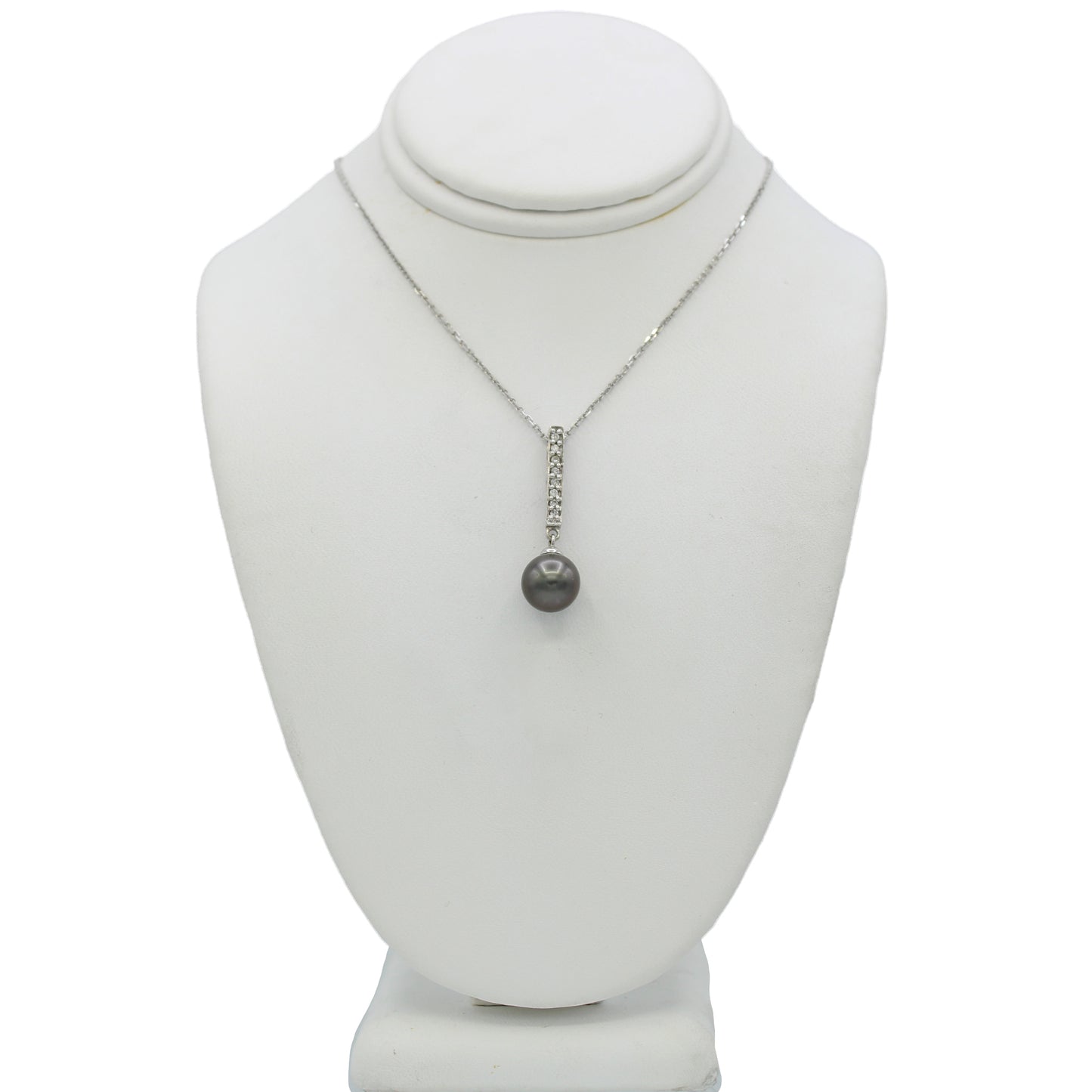 14k White Gold Diamond Cultured Tahitian Pearl Pendant