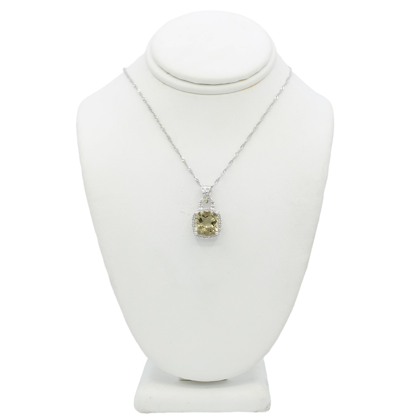 14k White Gold Diamond & Smoky Topaz Quartz Stone Pendant