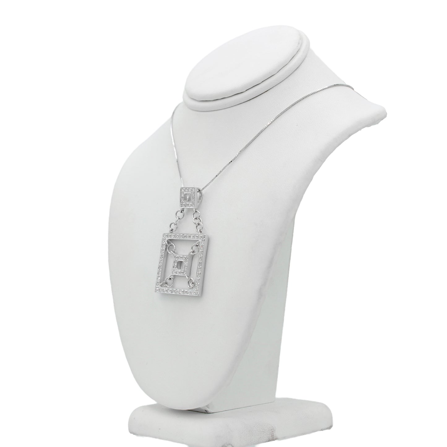 14k White Gold Diamond Fancy Square Pendant
