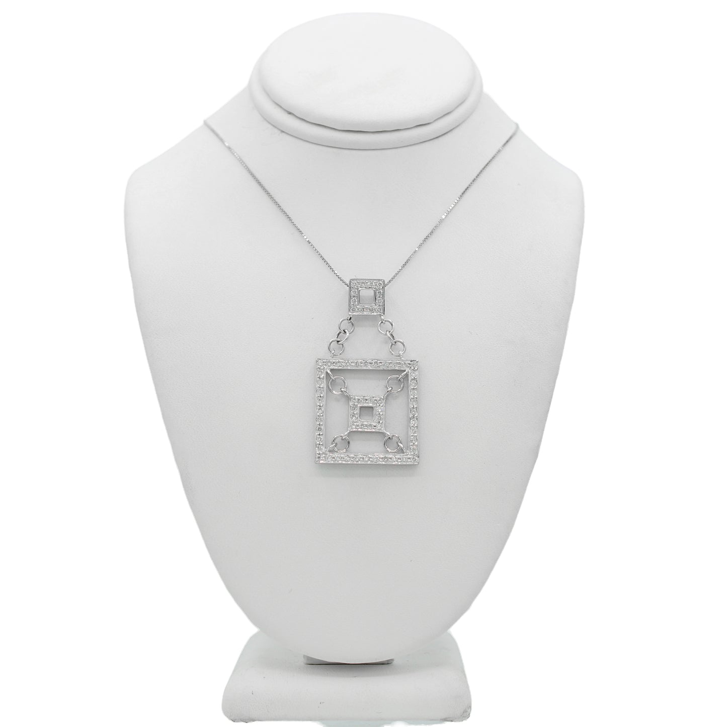 14k White Gold Diamond Fancy Square Pendant