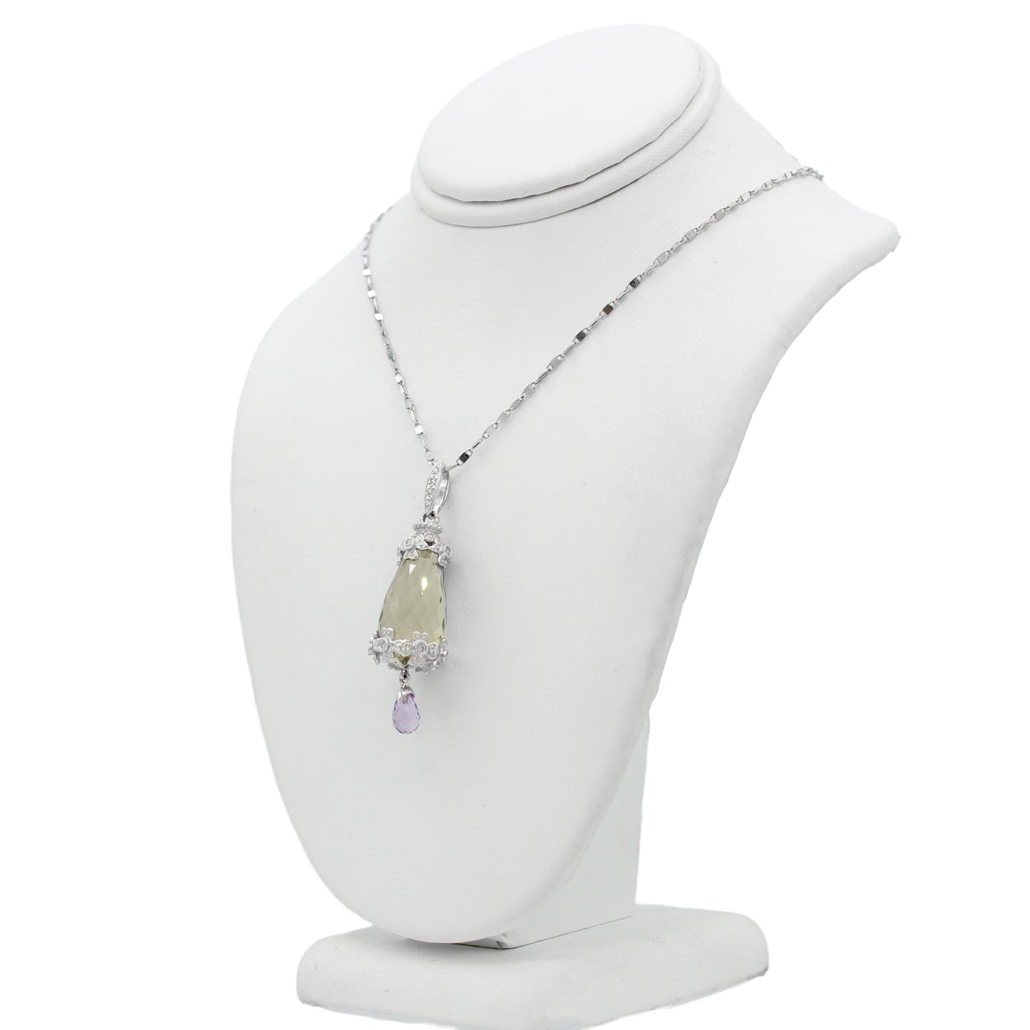 14k White Gold Diamond & Colored Stone Pendant