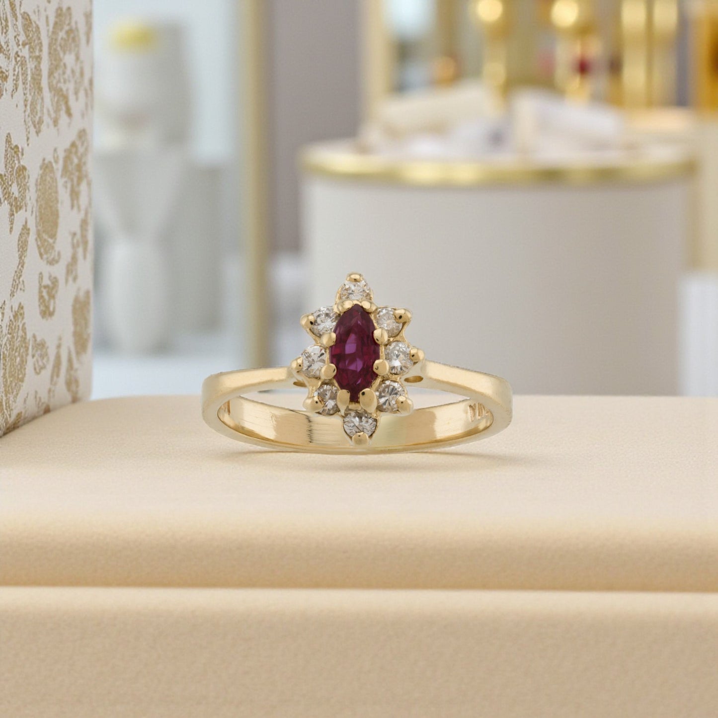 14k Yellow Gold Diamond & Ruby Gemstone Ring