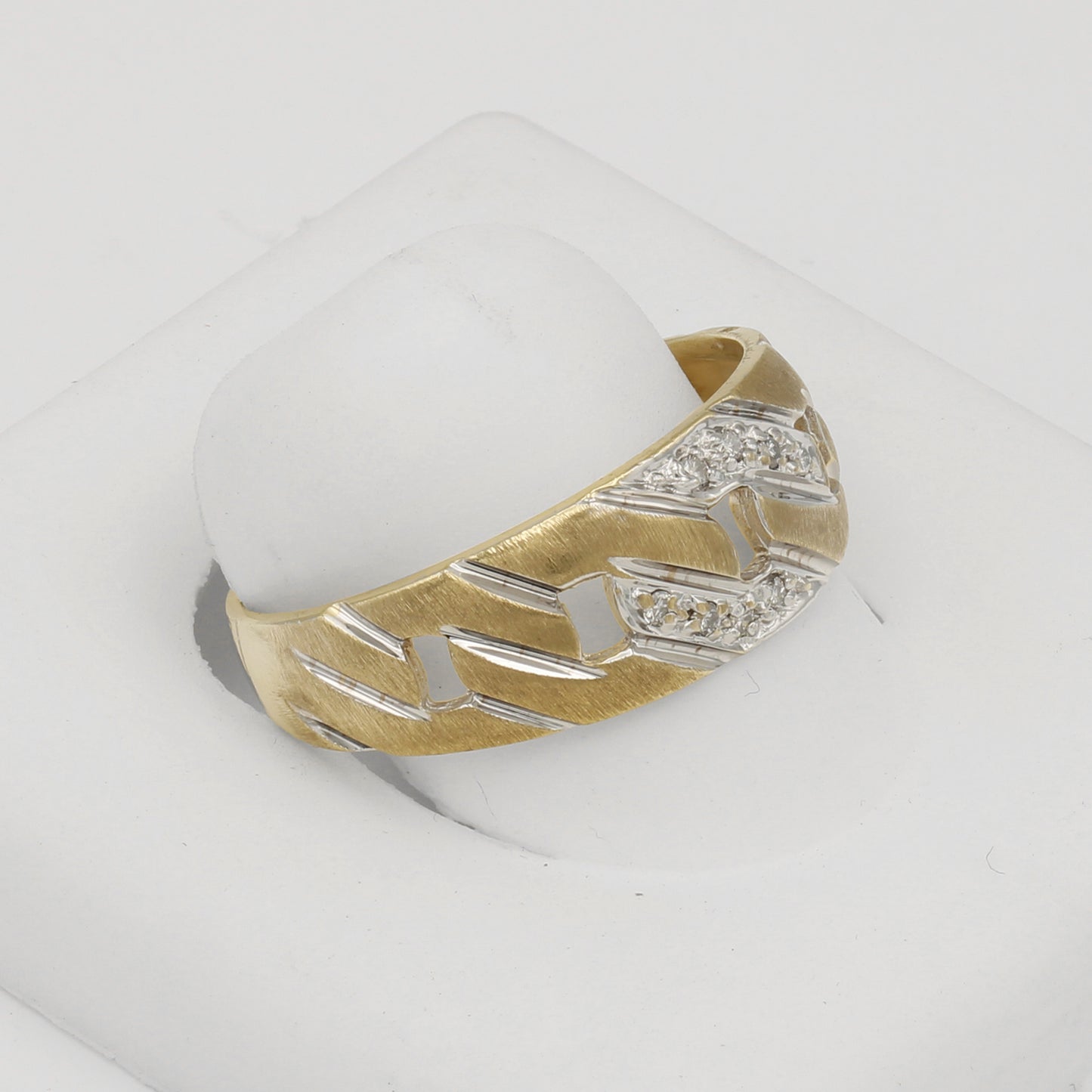14k Two-Tone Men's Cuban Link Style Diamond Wedding Band
