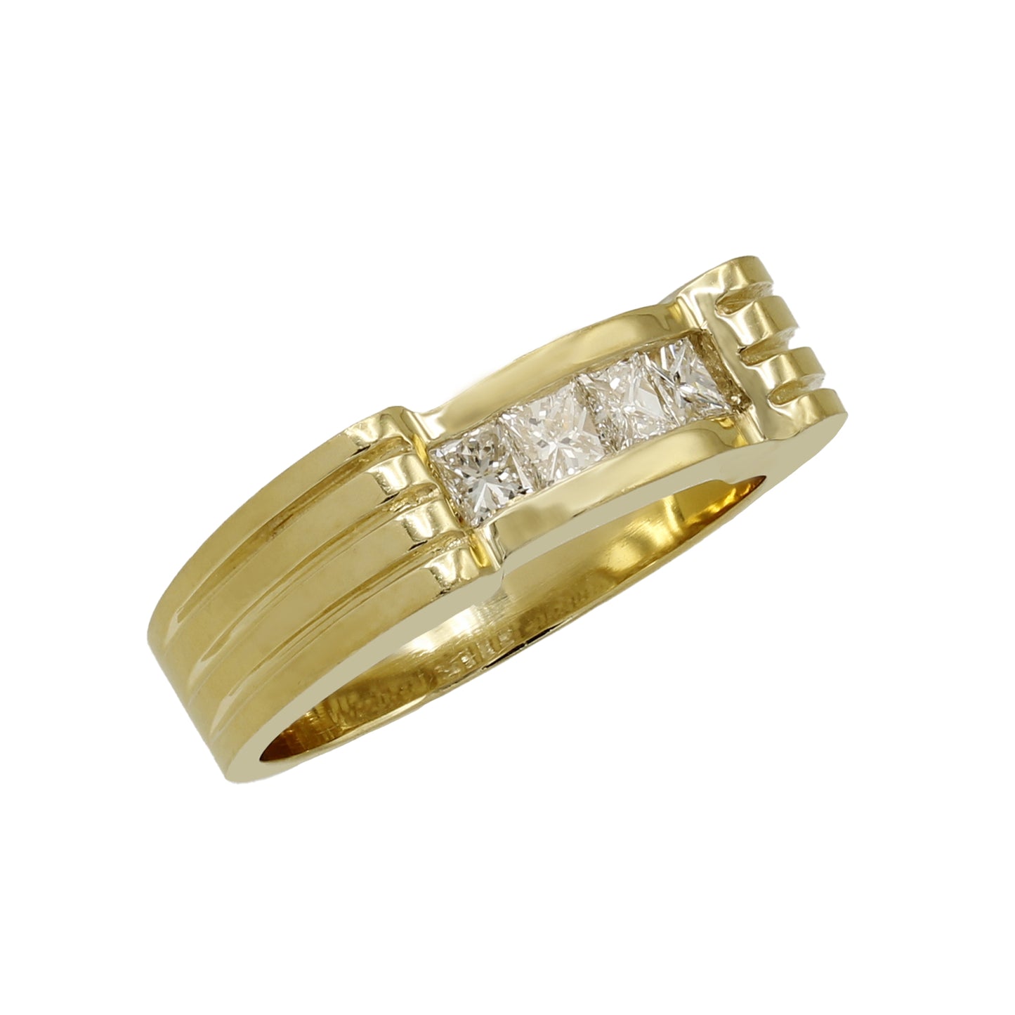 14k Yellow Gold Grooved Princess-Cut Diamond Wedding Band
