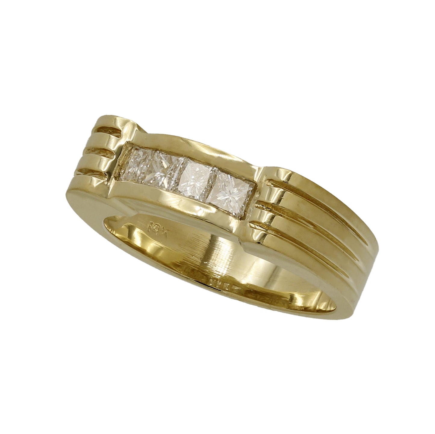 14k Yellow Gold Grooved Princess-Cut Diamond Wedding Band