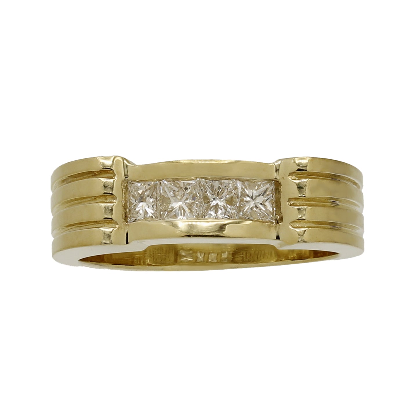 14k Yellow Gold Grooved Princess-Cut Diamond Wedding Band