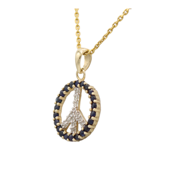 14k Diamond & Sapphire Peace Pendant
