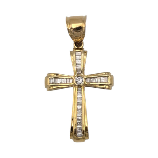 14k Diamond Baguette Cross Pendant