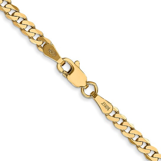 14k Yellow Gold Flat Beveled Curb Link Chains - 2.90 mm