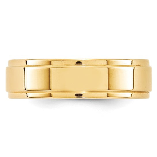 14k Flat Step Down Edge Wedding Bands - 6.00 mm