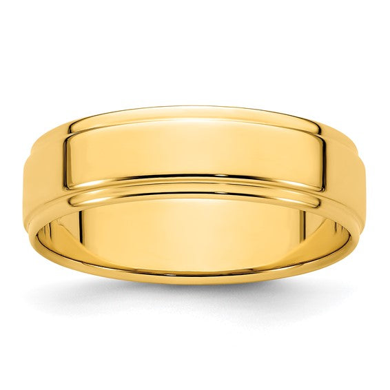 14k Flat Step Down Edge Wedding Bands - 6.00 mm