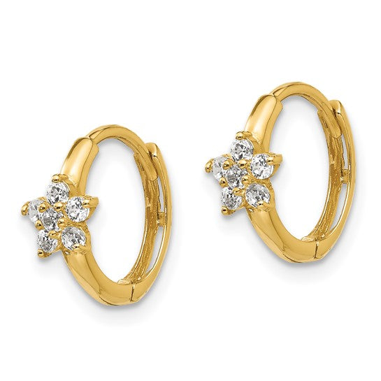 14k CZ Flower Children's Huggie Earrings