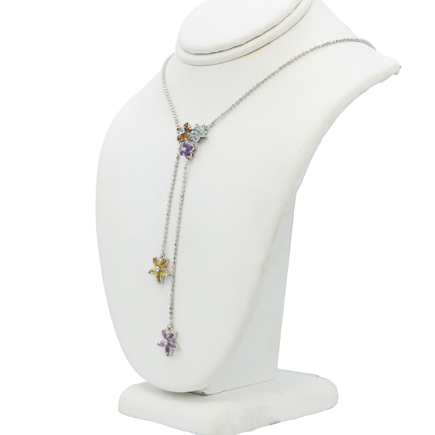 14k White Gold Multi-Colored Quartz Stone Flower Necklace