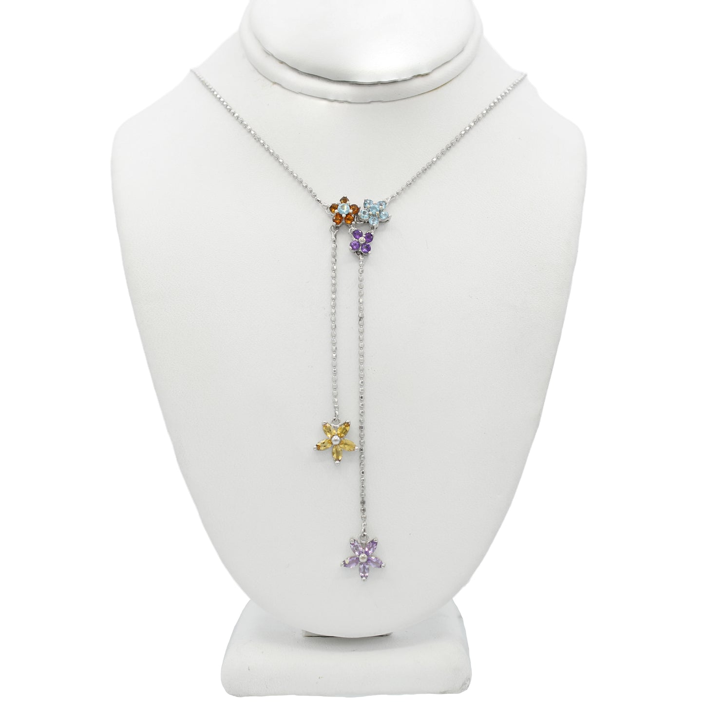 14k White Gold Multi-Colored Quartz Stone Flower Necklace