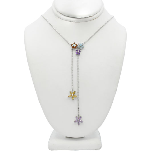 14k White Gold Multi-Colored Quartz Stone Flower Necklace