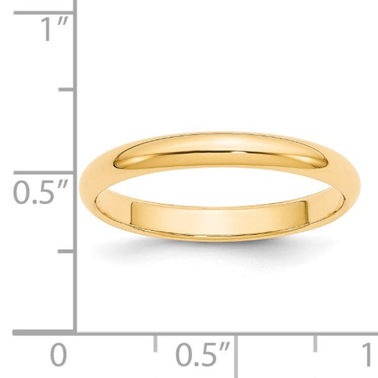 14k Half Round Standard Wedding Bands - 3.00 mm