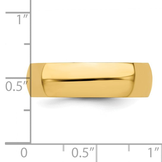 14k Half Round Standard Wedding Bands - 6.00 mm