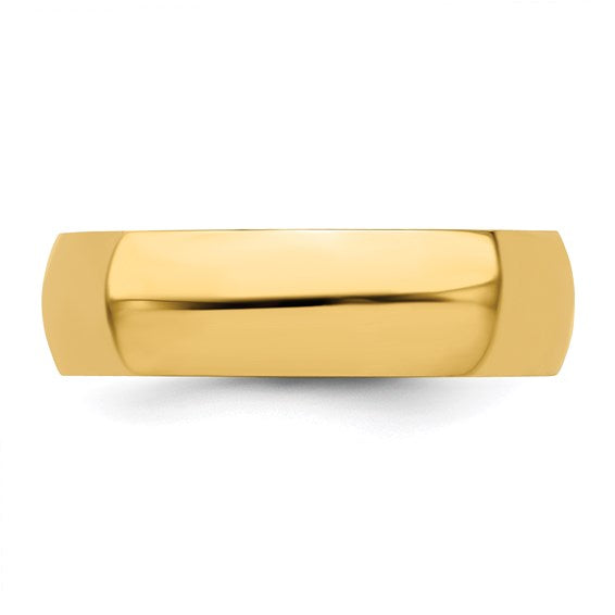 14k Half Round Standard Wedding Bands - 6.00 mm