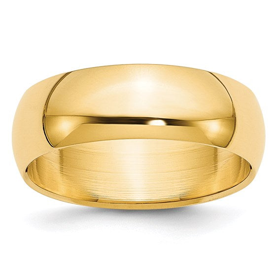 14k Half Round Standard Wedding Bands - 7.00 mm