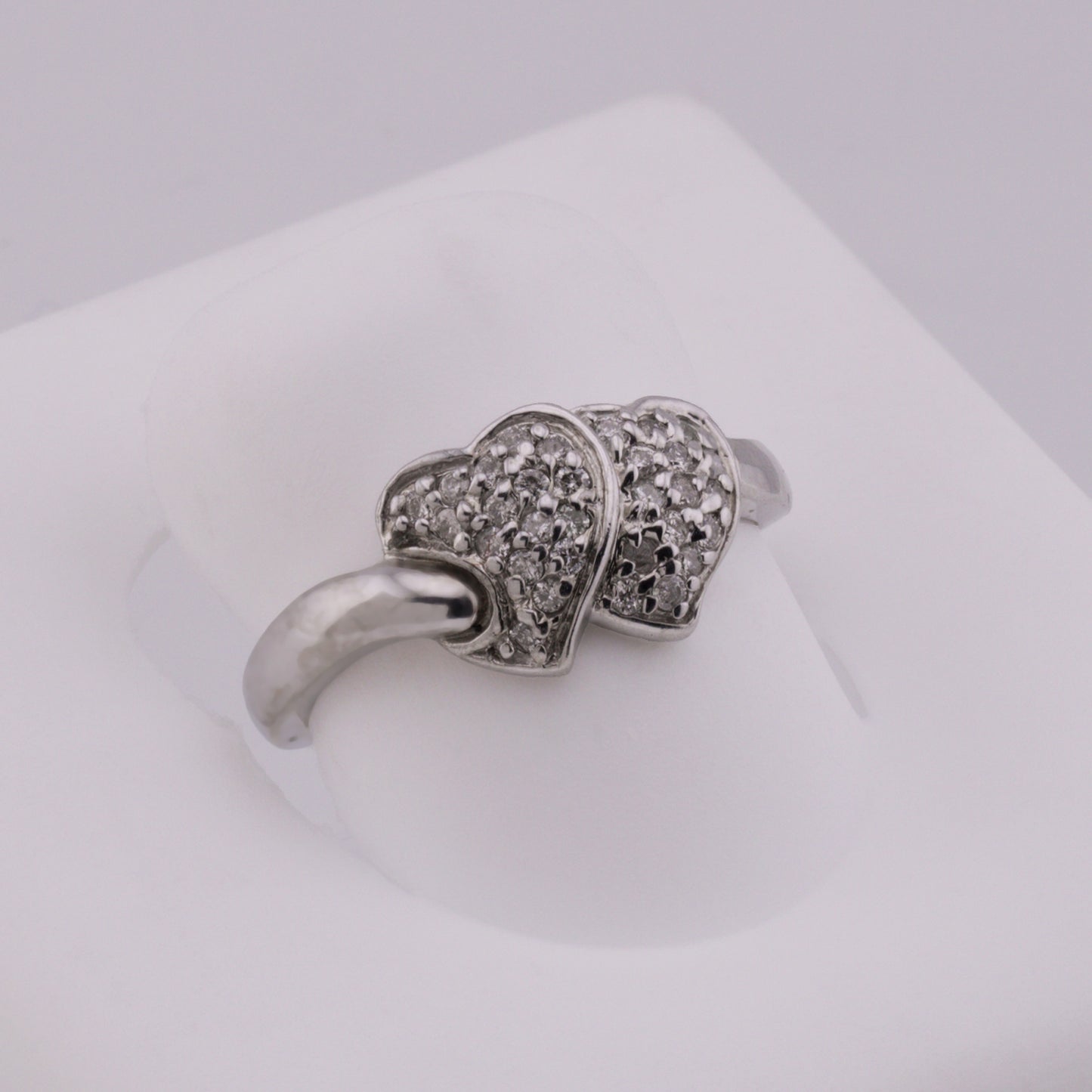 14k White Gold Diamond Double Heart Ring