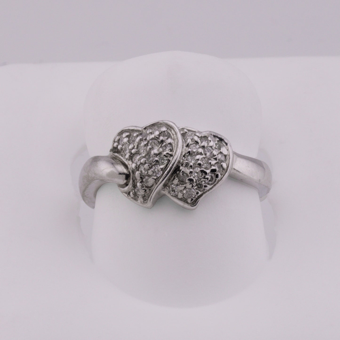 14k White Gold Diamond Double Heart Ring