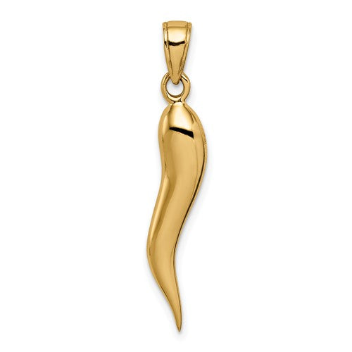 14k SOLID Italian Horn Pendant 30 mm