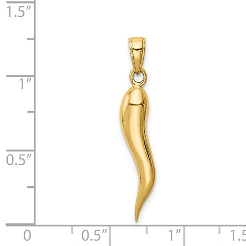 14k SOLID Italian Horn Pendant 30 mm