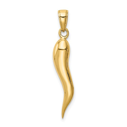 14k SOLID Italian Horn Pendant 30 mm