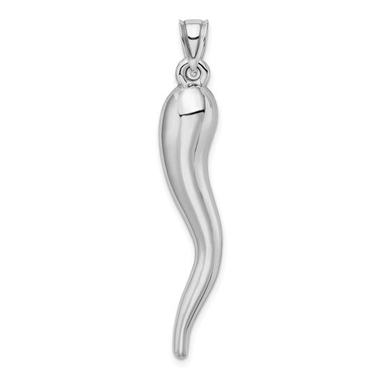 14k White Gold Hollow Italian Horn Charm - 51 mm