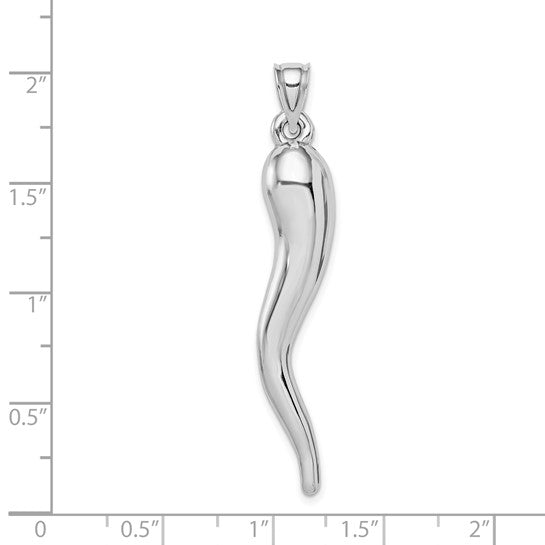 14k White Gold Hollow Italian Horn Charm - 51 mm