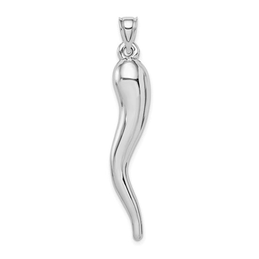 14k White Gold Hollow Italian Horn Charm - 51 mm