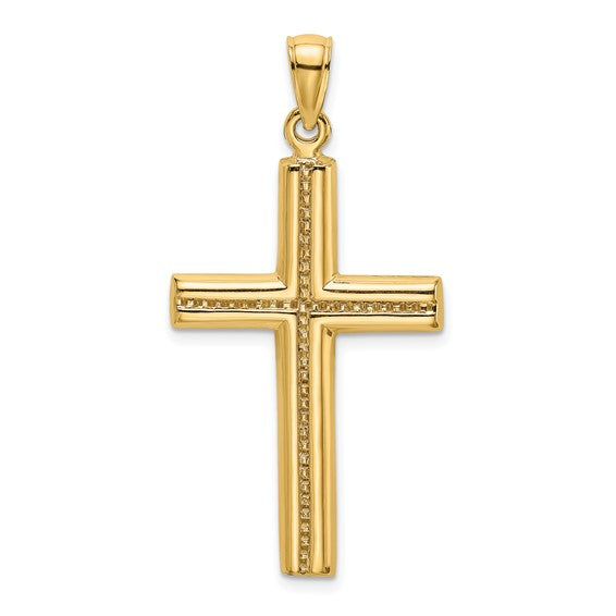 14k Polished Beaded Cross Pendant